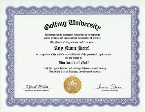 Funny Golf Certificate